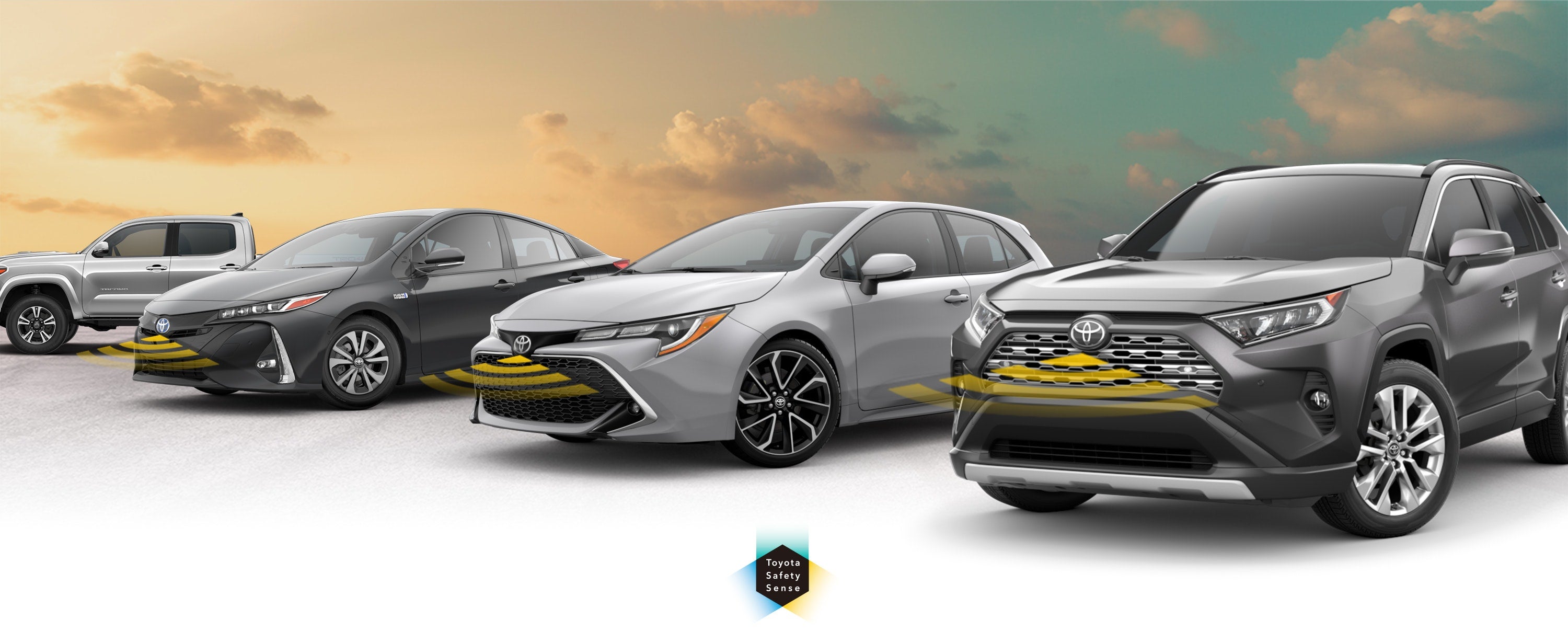 Toyota Safety Sense: Designed for Safety. Options shown on Toyota models including RAV4, Tacoma, and Camry, available now at Nashville Toyota North in Nashville TN.