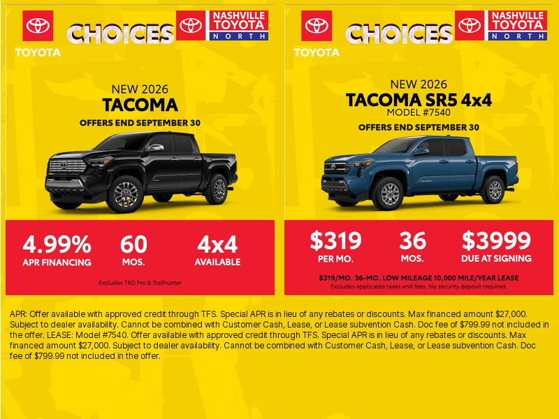 Nashville Toyota North September Offers