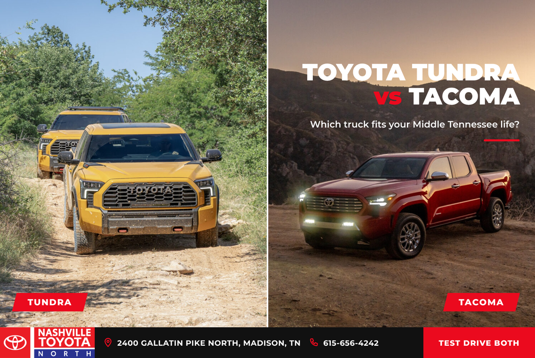 Toyota Tundra vs Toyota Tacoma comparison graphic from Nashville Toyota North
